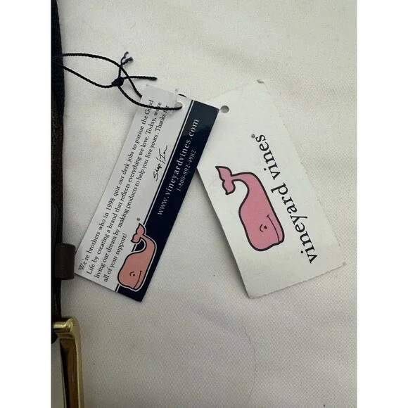 Vineyard Vines Belt Mens 30 Golf Tees Balls Brown Leather Blue Canvas NWT - Picture 8 of 10